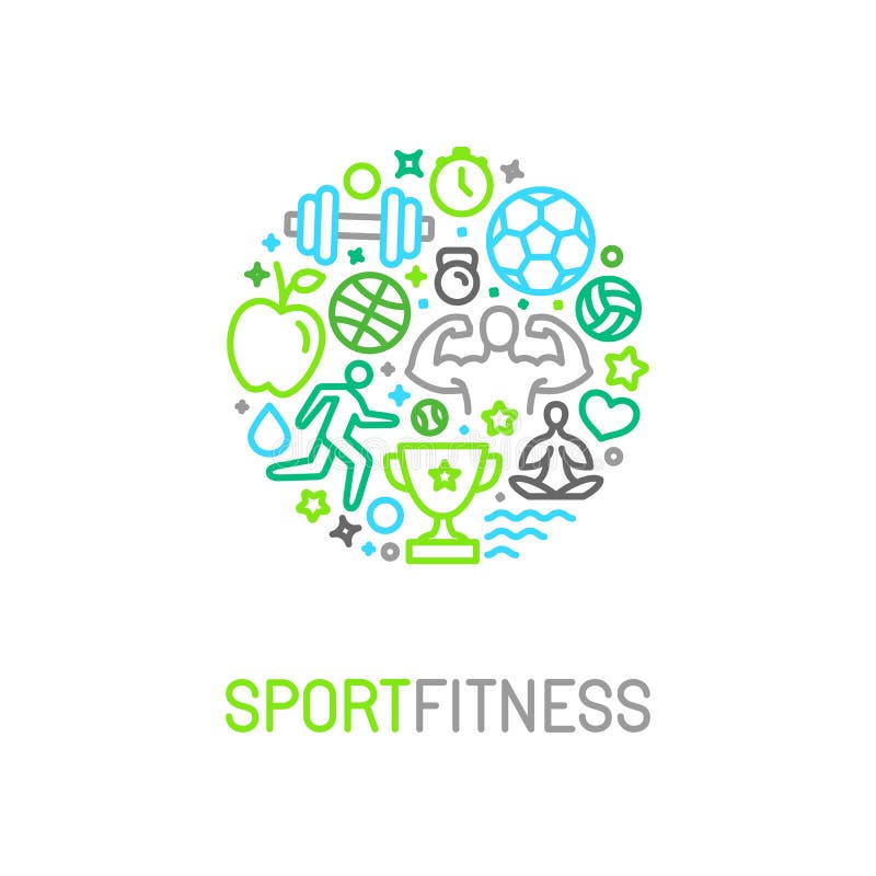 Vector la plantilla linear del diseño del logotipo del deporte y de la aptitud stock de ilustración Vector la plantilla linear del diseño del logotipo del deporte y de la aptitud stock de ilustración