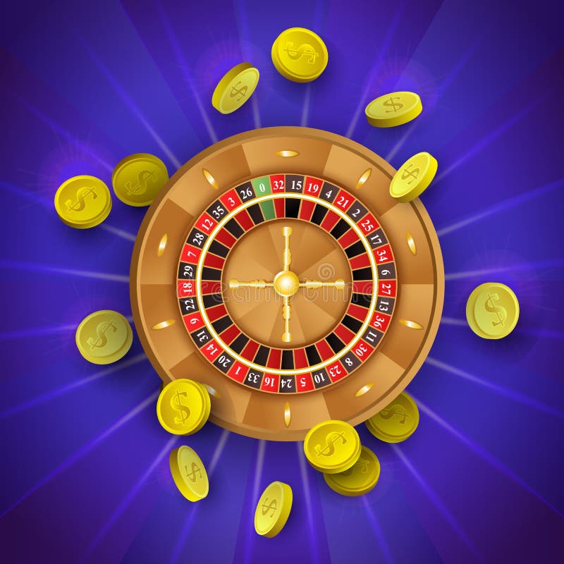 Vector la rueda de ruleta plana del casino, monedas de oro ilustración del vector Vector la rueda de ruleta plana del casino, monedas de oro ilustración del vector