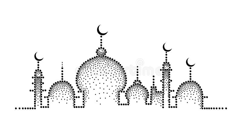Vector la siluetta punteggiata della moschea nel nero isolata su fondo bianco Composizione orizzontale con la moschea nello stile royalty illustrazione gratis