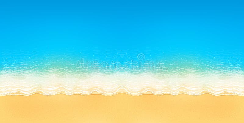Vector la vista superiore della spiaggia calma dell'oceano con le onde blu, giallo sabbia e la schiuma bianca