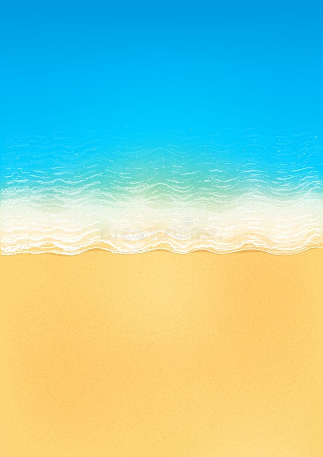 Vector la vista superiore della spiaggia calma dell'oceano con le onde blu, giallo sabbia e la schiuma bianca illustrazione vettoriale Vector la vista superiore della spiaggia calma dell'oceano con le onde blu, giallo sabbia e la schiuma bianca illustrazione vettoriale