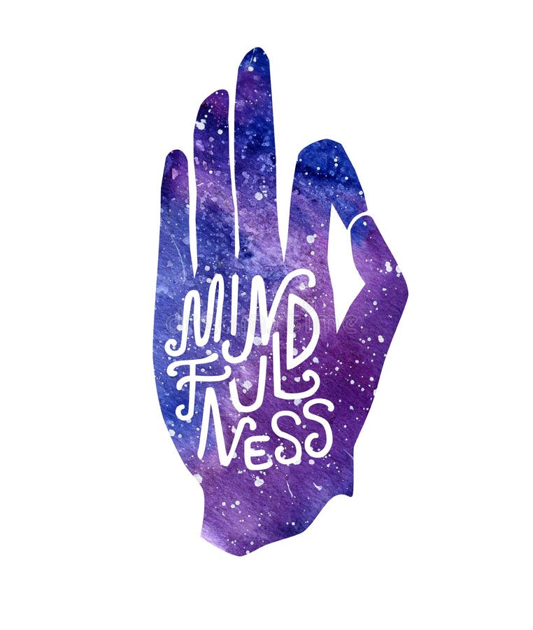 Vector la yoga de la acuarela y el Mindfulness de las letras de la mano de la meditación ilustración del vector Vector la yoga de la acuarela y el Mindfulness de las letras de la mano de la meditación ilustración del vector