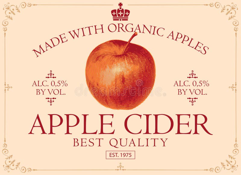 Cider Label with Apple Tree in Retro Style Stock Vector Illustration