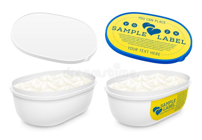 Vector Labeled Plastic Open Bucket With Ice Cream, Yogurt Or Pudding Within. Packaging Template ...