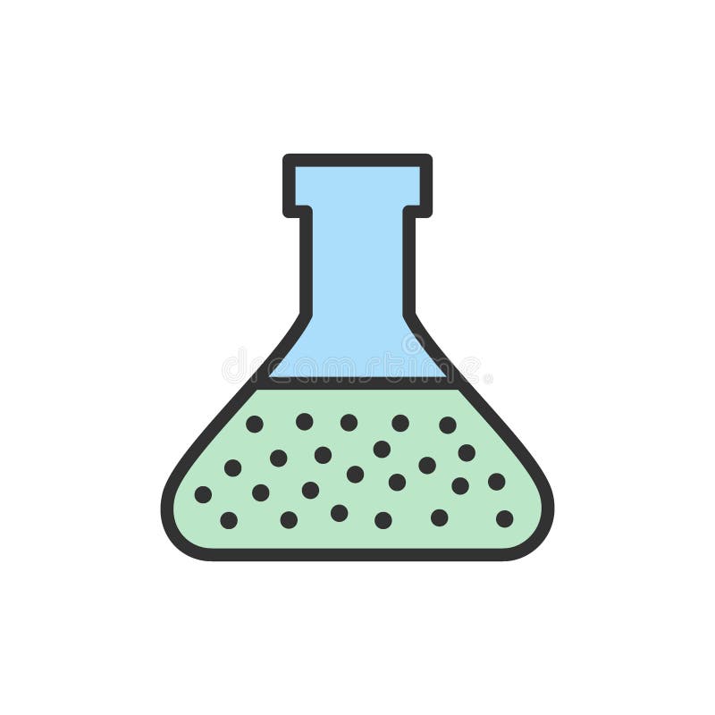 Vector laboratory flask, test tube flat color line icon. stock illustration