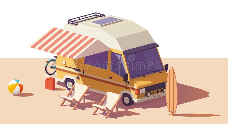 Vector lage polyrv-kampeerautobestelwagen vector illustratie Vector lage polyrv-kampeerautobestelwagen vector illustratie