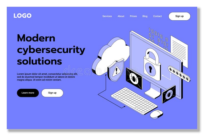 Vector landing page template for cybersecurity website