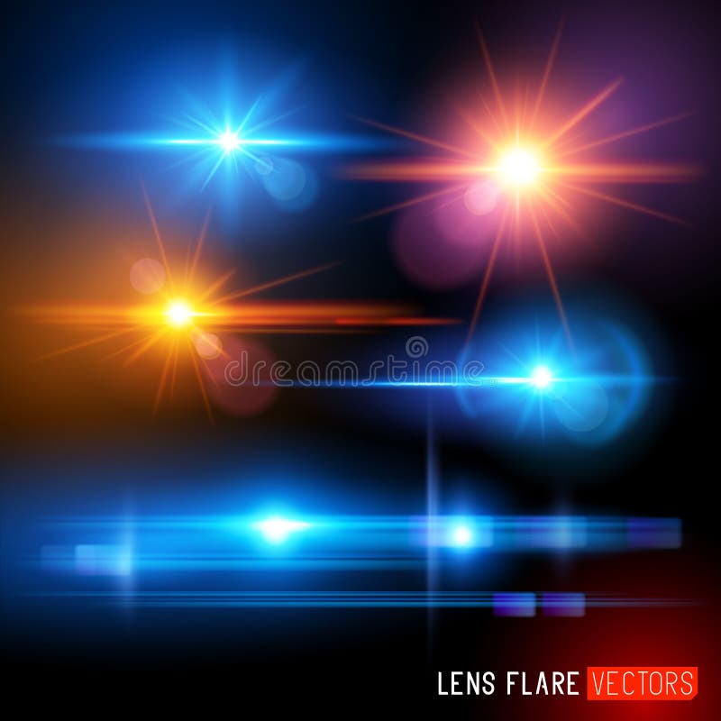 Vettore lente riacutizzazioni impostato lente la luce effetti vettore illustrazioni.