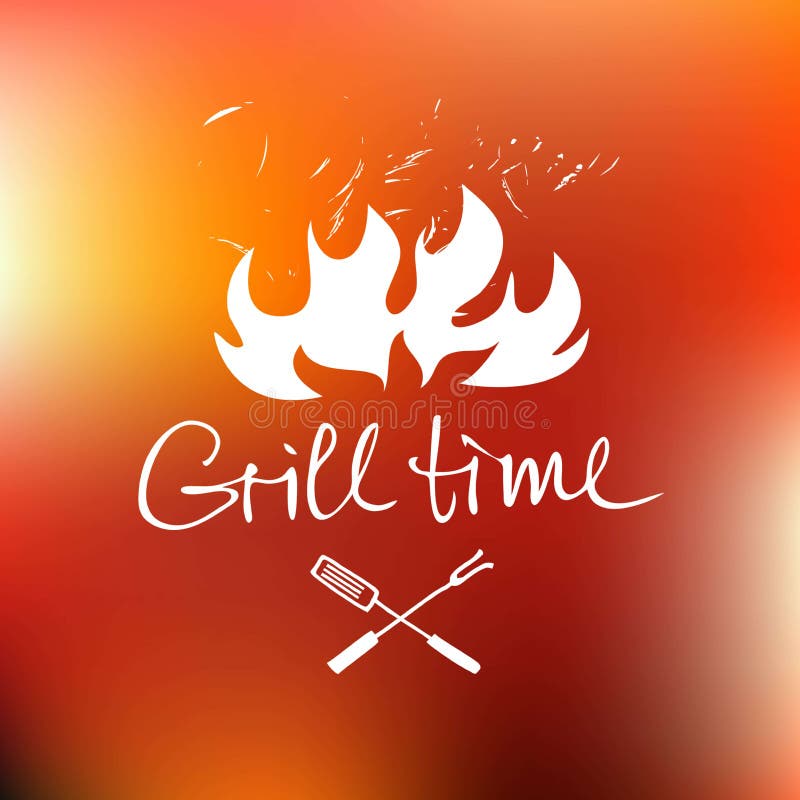 Vector Lettering Hand Drawn Logo With Red Fire Background. Stock