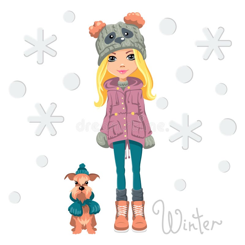 Vector leuk meisje met hond royalty-vrije illustratie Vector leuk meisje met hond royalty-vrije illustratie