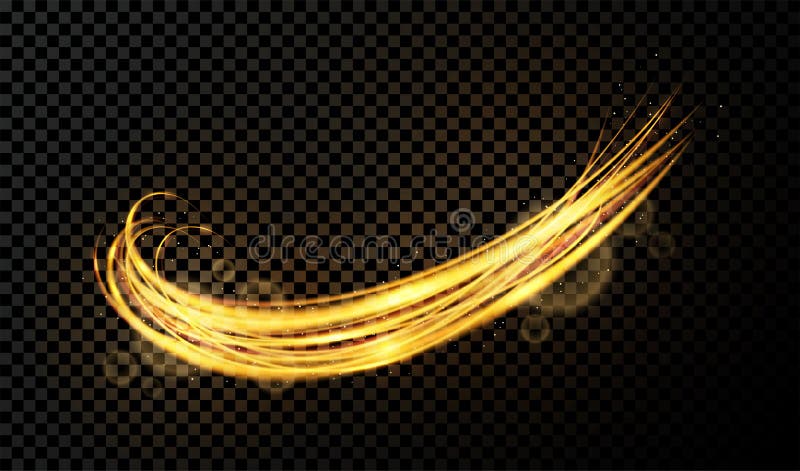Vector light effect on transparent background. Golden transparent light with dynamic swirl