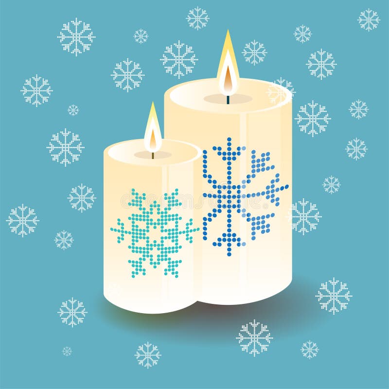 Vector Lighting Round Thick Candle with Snowflake Stock Vector