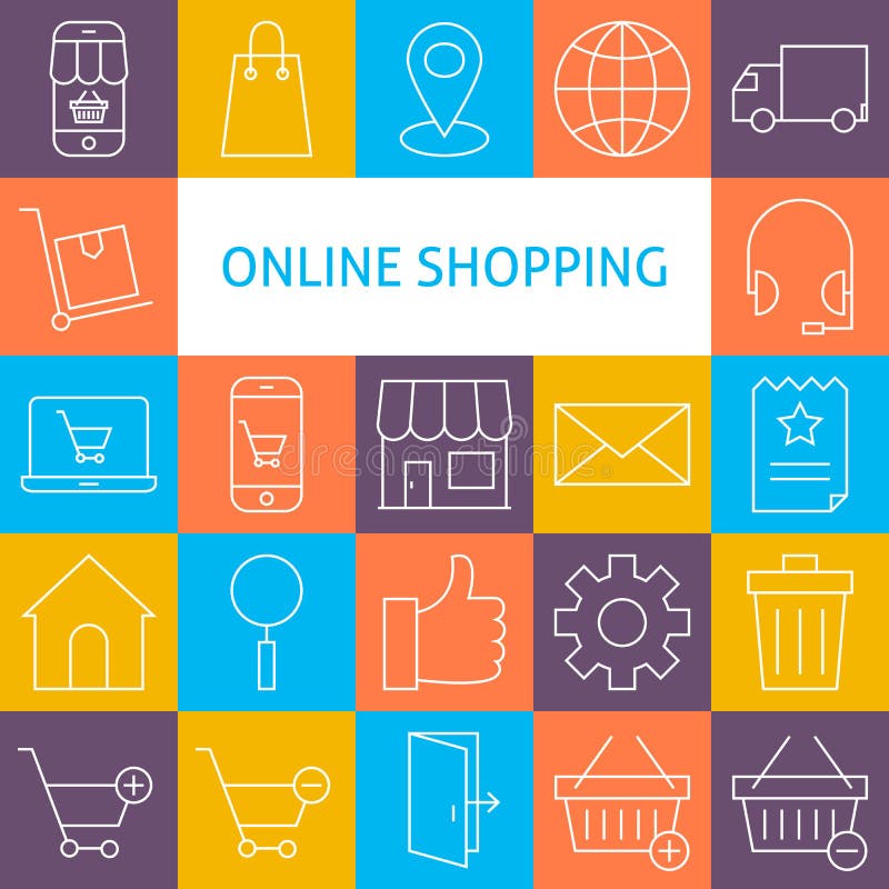 Vector Line Art Modern Online Shopping Icons Set