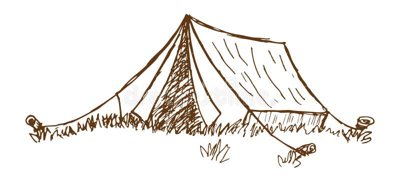 Vector Line Drawing of a Tourist Tent with Pegs Stock Vector ...