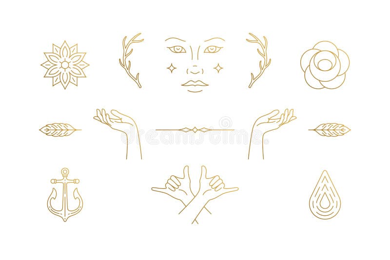 Vector Line Feminine Decoration Design Elements Set Female Face And Gesture Hands Illustrations Minimal Linear Style Stock Vector Illustration Of Decoration Face