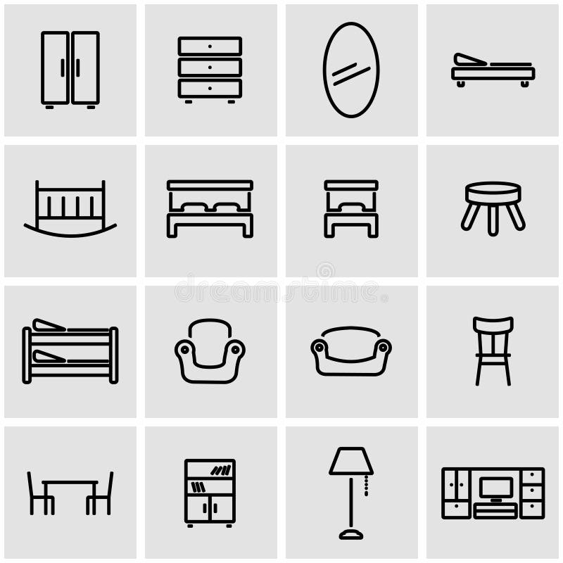 Vector Line Furniture Icon Set Stock Illustration Illustration of