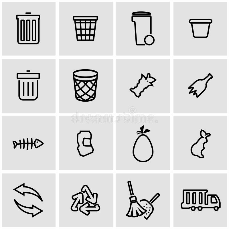 Vector line garbage icon set royalty free illustration