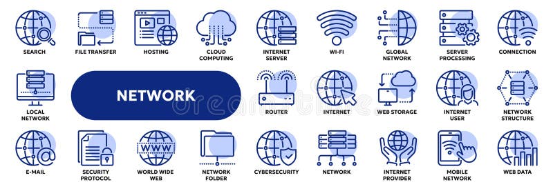 Vector Line Icons of Computer Network Technology lizenzfreie abbildung
