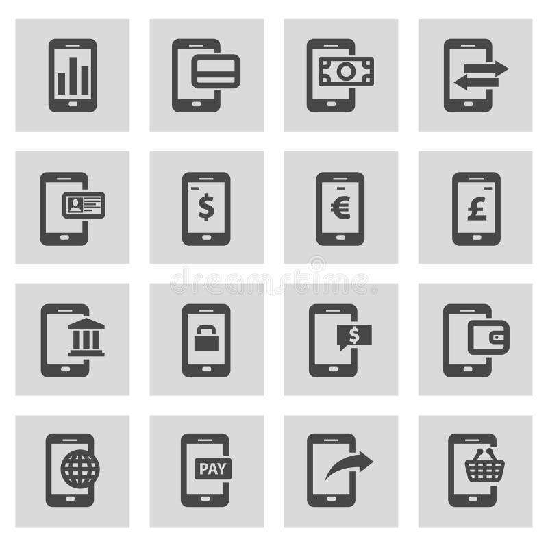Vector line mobile banking icons set royalty free illustration