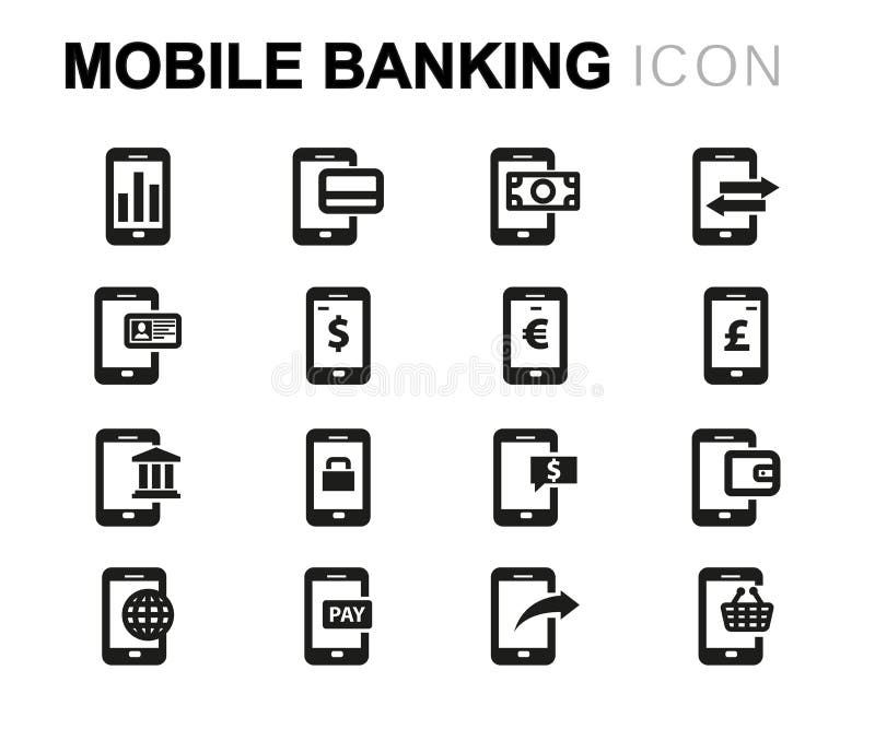 Vector line mobile banking set royalty free illustration