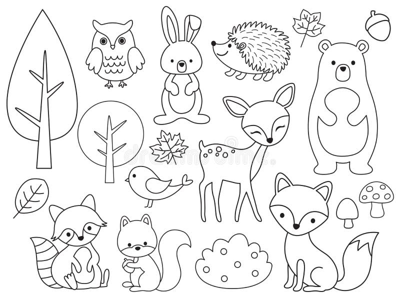 cute winter animals clipart black and white