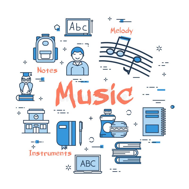 Vector lineair blauw rond concept Muziekonderwerp stock illustratie Vector lineair blauw rond concept Muziekonderwerp stock illustratie