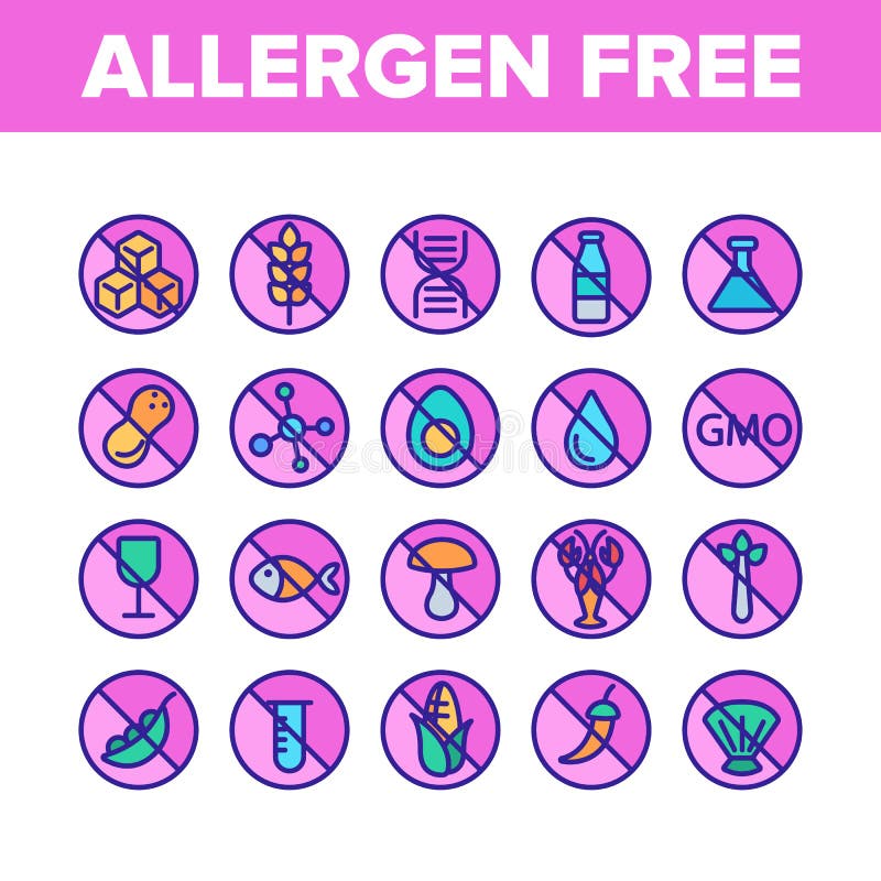 Vector Lineaire Geplaatste Pictogrammen van het allergeen de Vrije Voedsel royalty-vrije illustratie Vector Lineaire Geplaatste Pictogrammen van het allergeen de Vrije Voedsel royalty-vrije illustratie