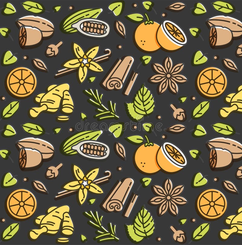 Vector Linear Illustration of Mulled Wine Spices and Ingredients
