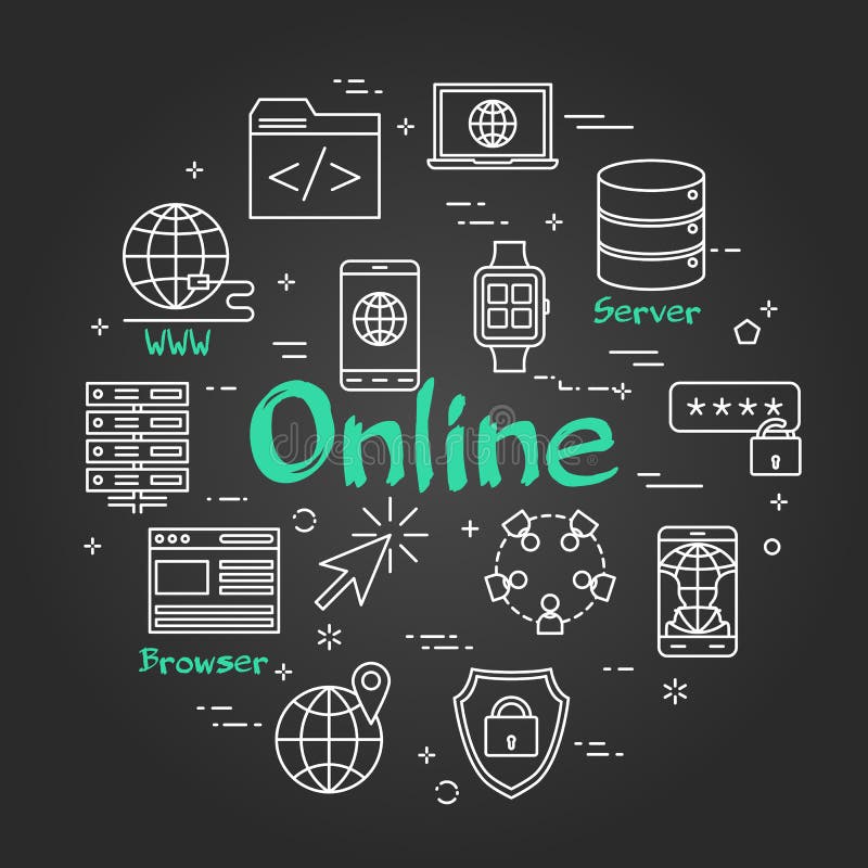 Chalk board concept - Online sign stock illustration Chalk board concept - Online sign stock illustration