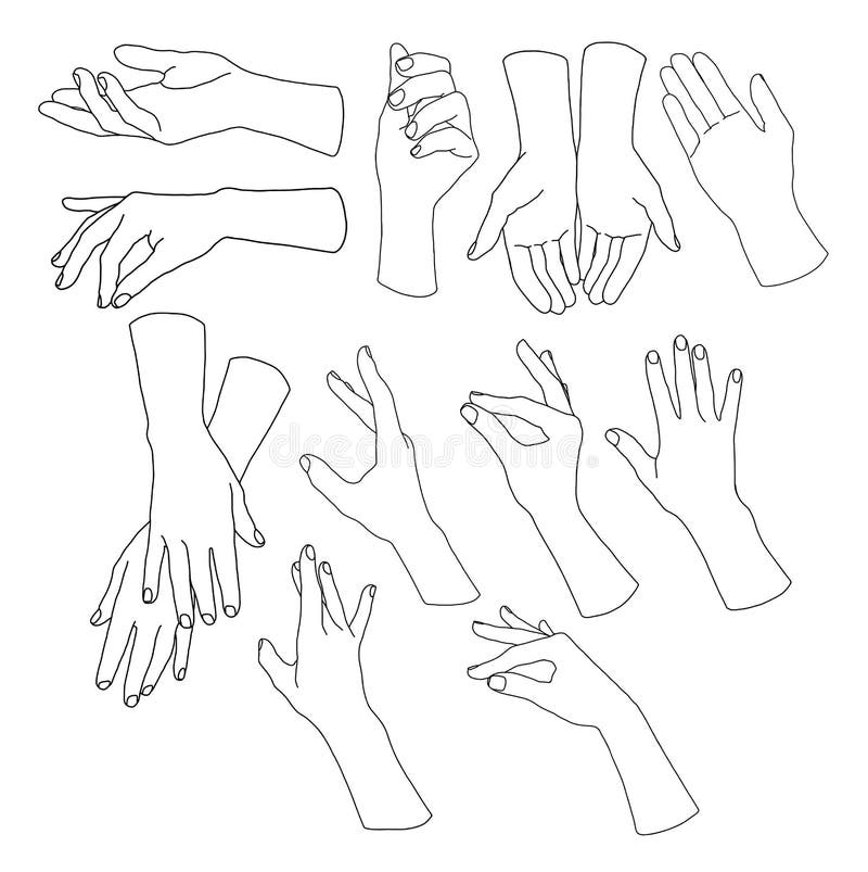 Set of hands poses stock vector. Illustration of fist - 246400104
