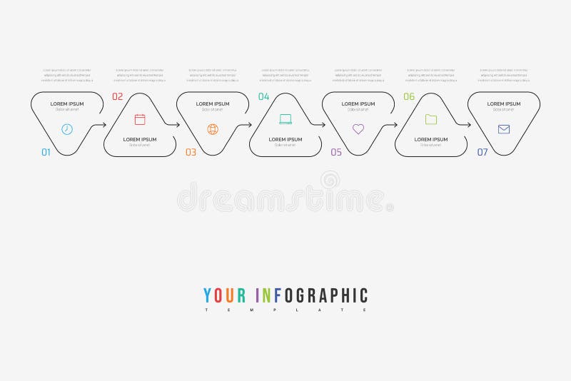 Vector linear triangle element infographic. Business concept with 7 options stock illustration