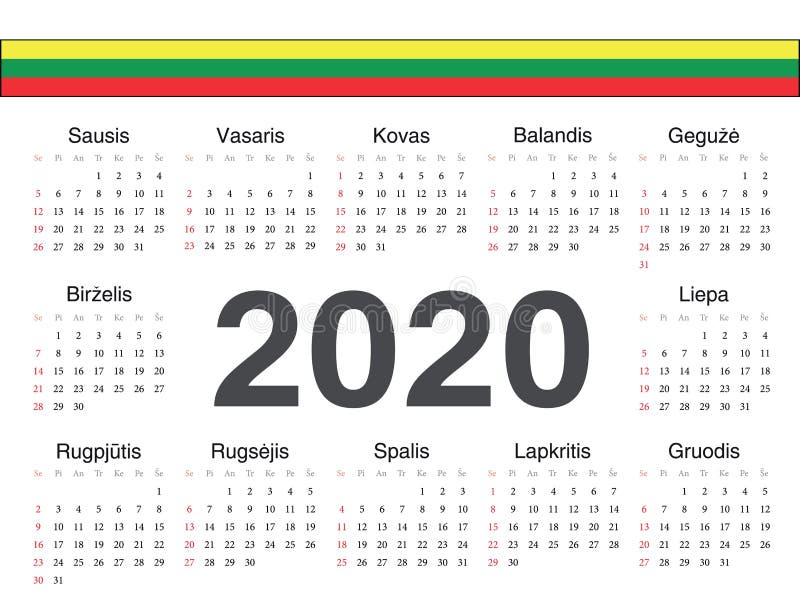 Lithuanian Calendar 2021 with Numbers in Circles, Week Starts on Sunday ...