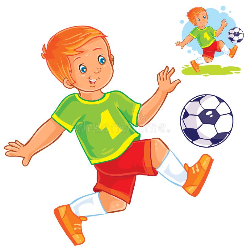 Vector Little Boy Playing Soccer. Stock Vector - Illustration of label ...