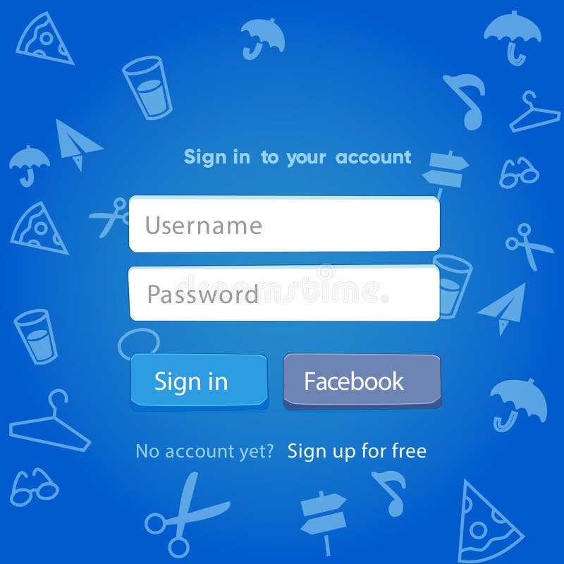 Blue Login Form Template Design In Vector Style Stock Vector