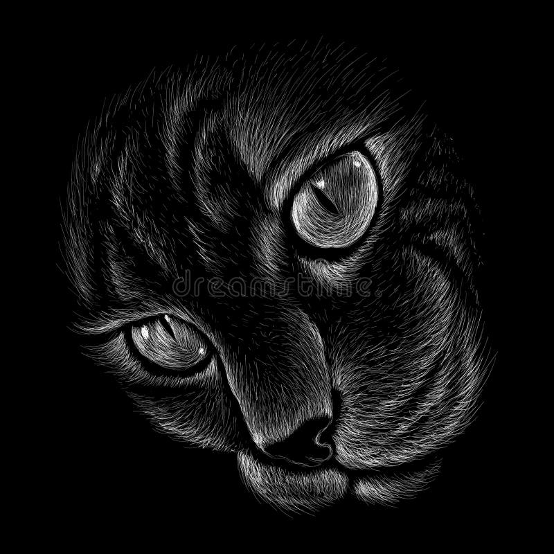 The Vector logo cat for tattoo or T-shirt design or outwear.  Cute print style cat background. This drawing would be nice to make on the black fabric or canvas