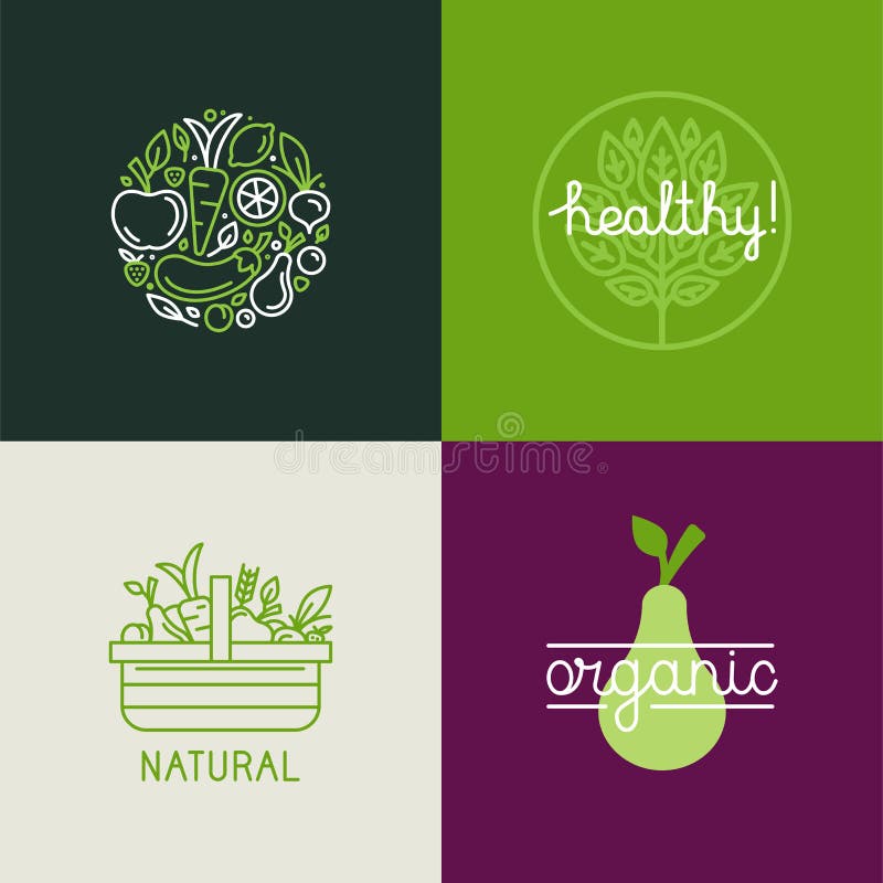 Vector logo design template with fruit and vegetable icons in tr