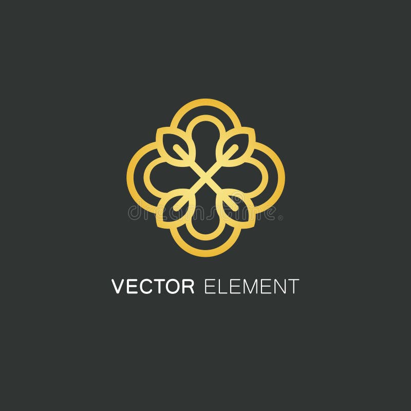 Vector logo design template and gold floral concept in linear style - emblem for fashion, beauty and jewelry industry. royalty free illustration Vector logo design template and gold floral concept in linear style - emblem for fashion, beauty and jewelry industry. royalty free illustration