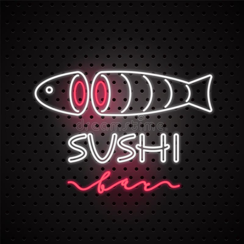 Vector Logo, Gestaltungselement für Sushi mit Leuchtreklame lizenzfreie abbildung