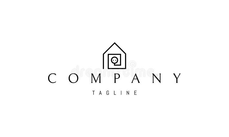 Vector logo design on which an abstract image of a socket and a cord in the shape of a house.