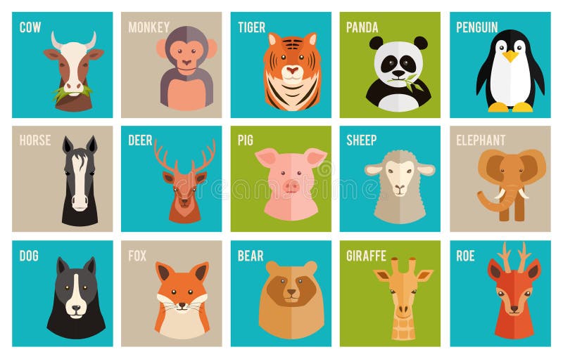 Vector los iconos de animales y de animales domésticos en estilo plano