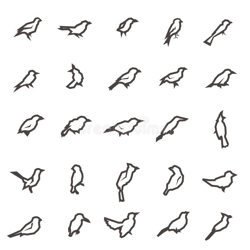 Vector los iconos del pájaro, línea estilo fina, diseño plano en el backgro blanco stock de ilustración Vector los iconos del pájaro, línea estilo fina, diseño plano en el backgro blanco stock de ilustración