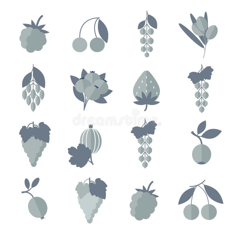 Vector los iconos grises blancos negros del sistema de bayas ilustración del vector Vector los iconos grises blancos negros del sistema de bayas ilustración del vector