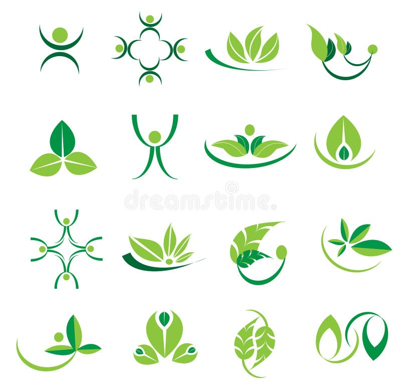 Vector los iconos verdes del logotipo de las hojas, ecología, diseños del welness stock de ilustración Vector los iconos verdes del logotipo de las hojas, ecología, diseños del welness stock de ilustración