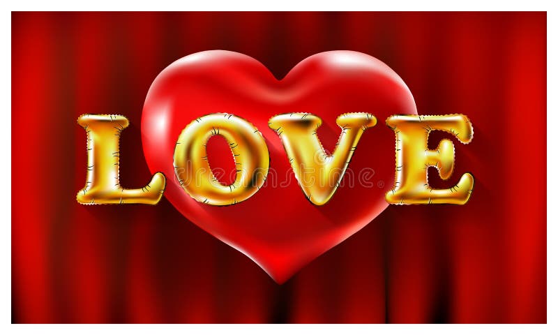 I Love Mom Gold Ballons And Red Heart Font Type With Heart Sign