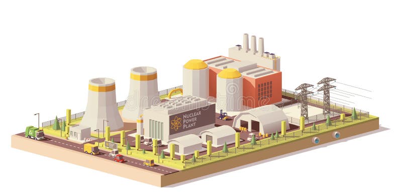 Vector low poly nuclear power plant stock illustration