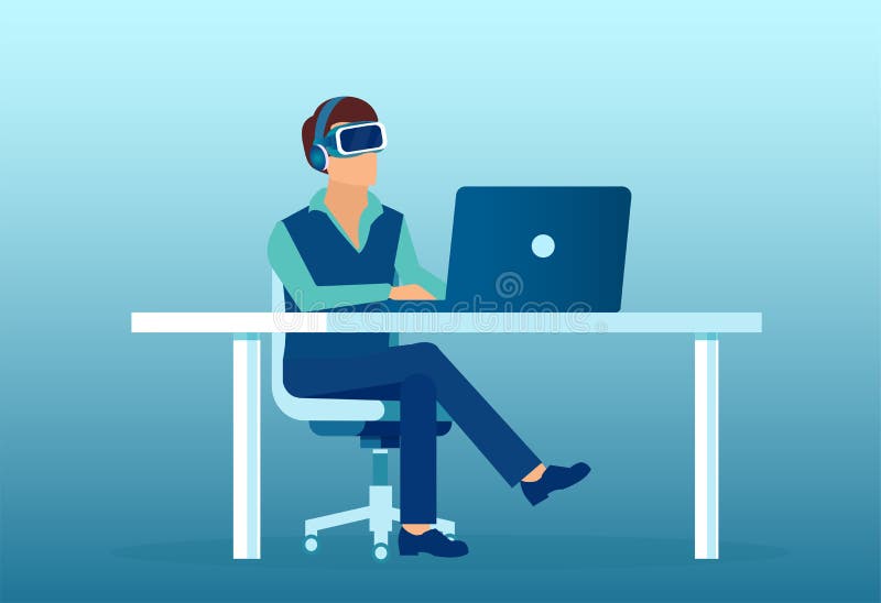 Vector of a Man Sitting in a Chair and Using Virtual Reality Headset