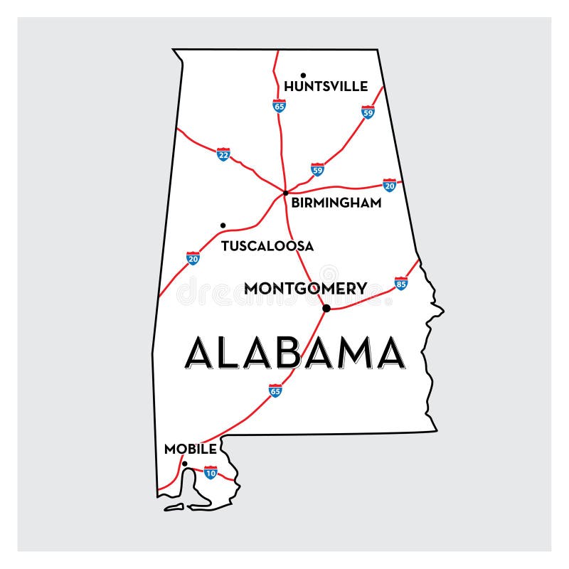 Alabama Interstate Highway Map Stock Illustration - Illustration of