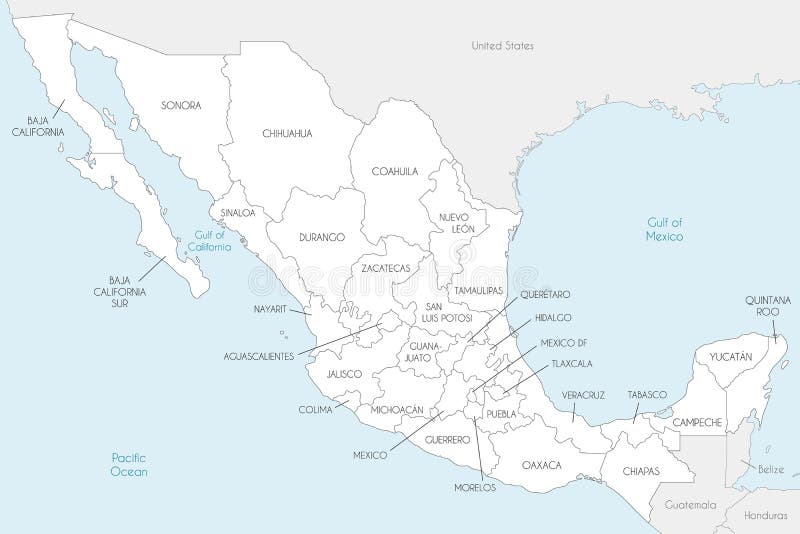 Vector Map of Mexico with Regions or States and Administrative