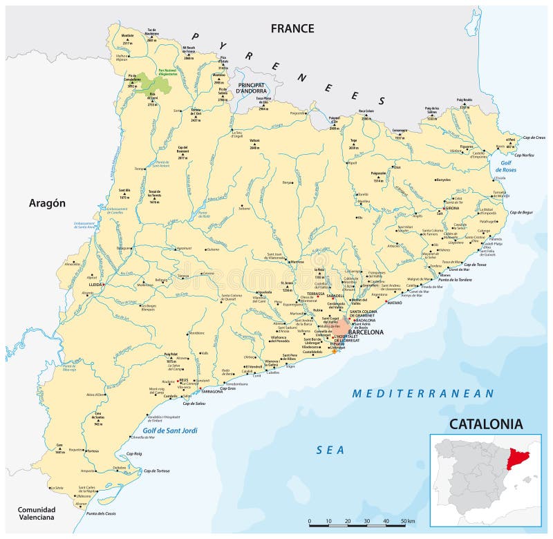 Vector Map of the Northeastern Spanish Region of Catalonia Stock ...