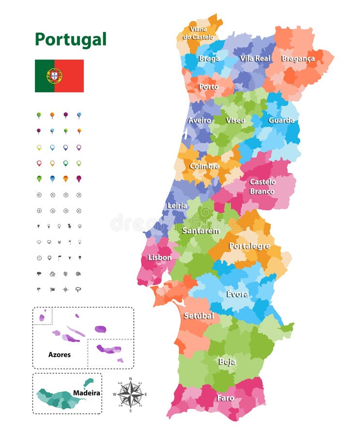 Vector Map Of Portugal Districts And Autonomous Regions ...